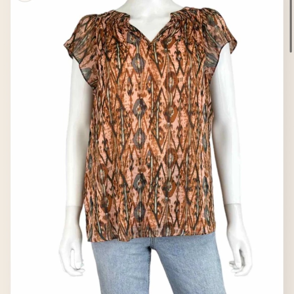 Joie split neck boho geometric patterned sleeveless blouse M